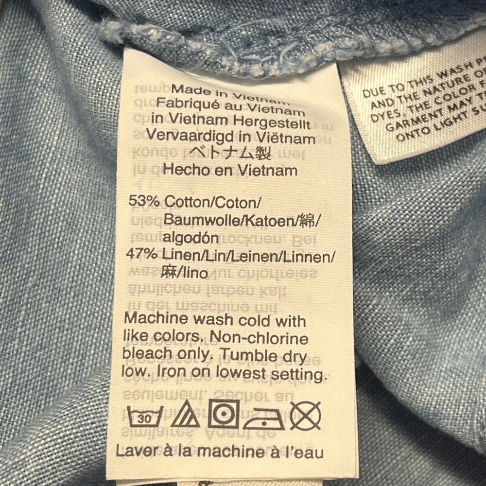 Madewell Cotton Linen Button Front Tie Waist Mini Skirt Chambray Blue Sz 4